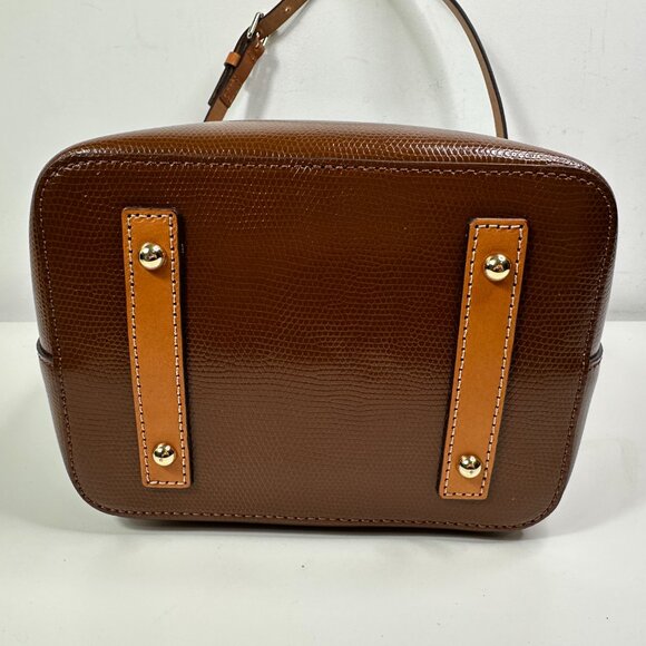 Dooney & Bourke Leather Drawstring Bucket Shoulder Bag Brown/Cream - Picture 11 of 14